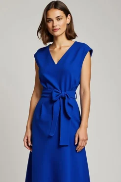 Azul Real Decote em V Linha-A Midi Vestido Para Casamento Convidada