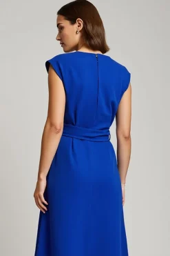 Azul Real Decote em V Linha-A Midi Vestido Para Casamento Convidada