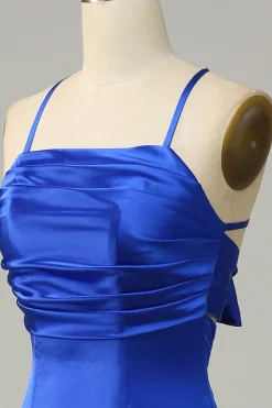 Azul Real Halter A Line Vestido Para Casamento Convidada