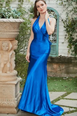Azul Real Halter Vestido de Cerimónia