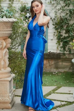 Azul Real Halter Vestido de Cerimónia