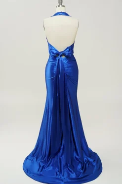 Azul Real Halter Vestido de Cerimónia
