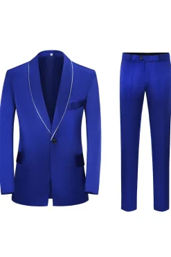 Azul Real Lapela de Shawl Um Botão Terno Masculino