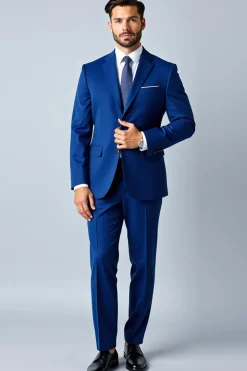 Azul Real Lapela Mangas Compridas 2 Peças Fato Homem
