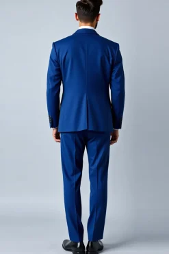 Azul Real Lapela Mangas Compridas 2 Peças Fato Homem