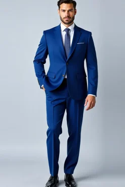 Azul Real Lapela Mangas Compridas 2 Peças Fato Homem