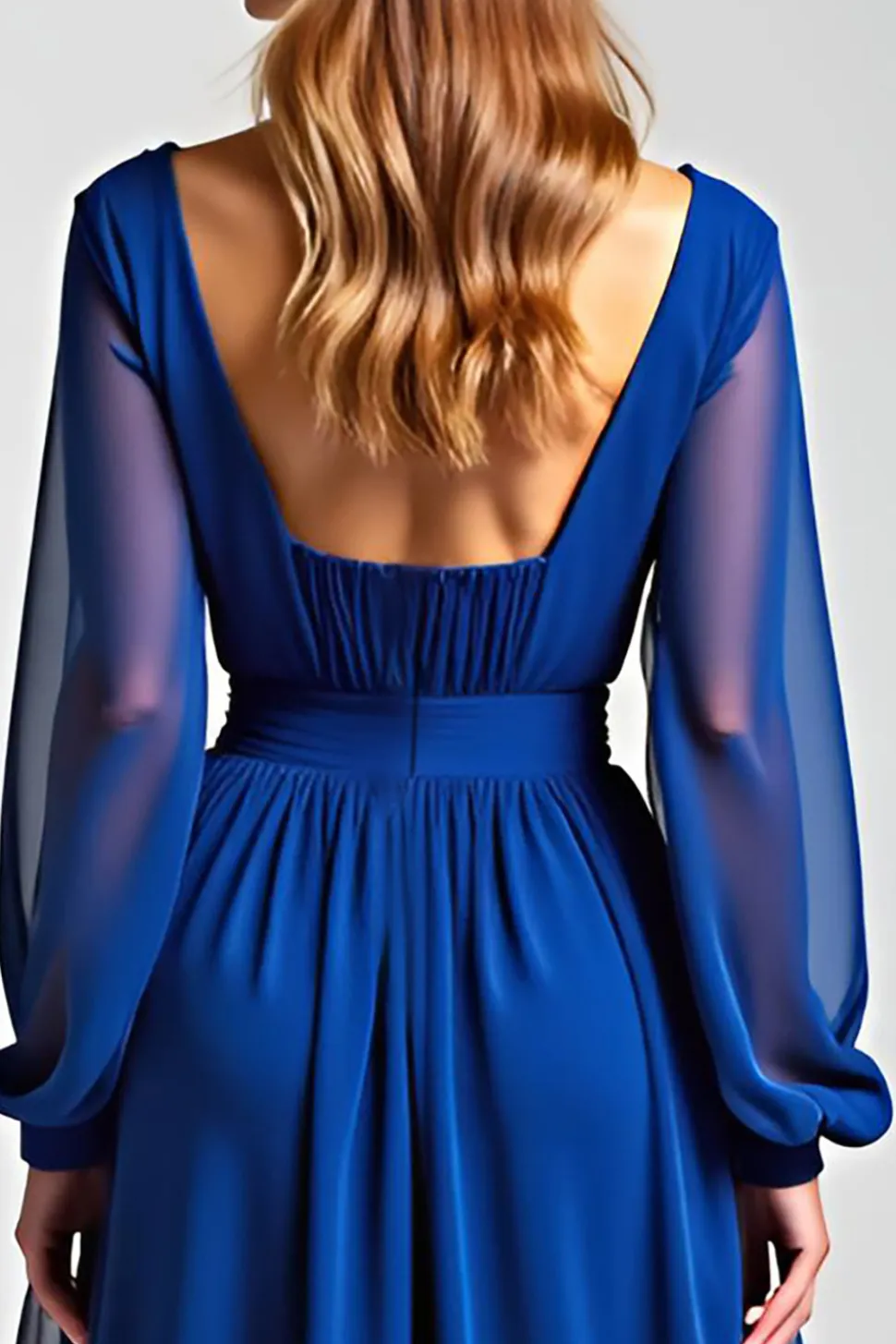 Azul Real Mangas Compridas Chiffon Linha-A Longo Vestido Mae Noiva