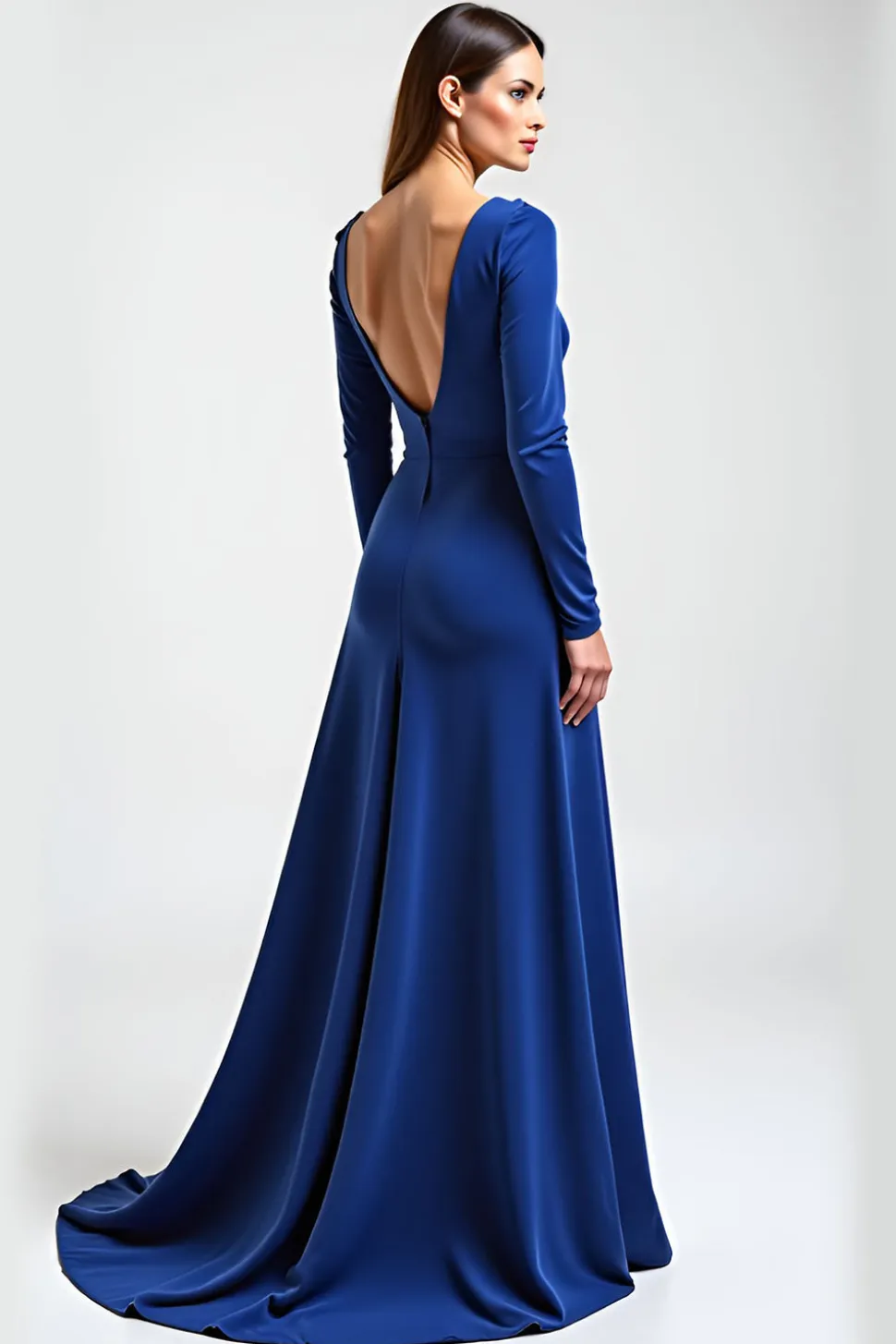 Azul Real Mangas Compridas Linha-A Longo Vestido Mae Noiva
