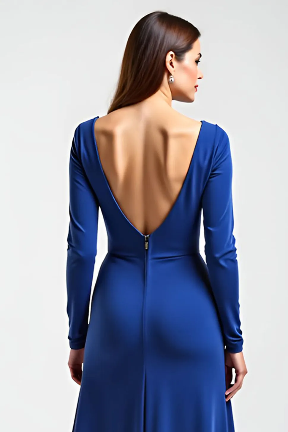 Azul Real Mangas Compridas Linha-A Longo Vestido Mae Noiva