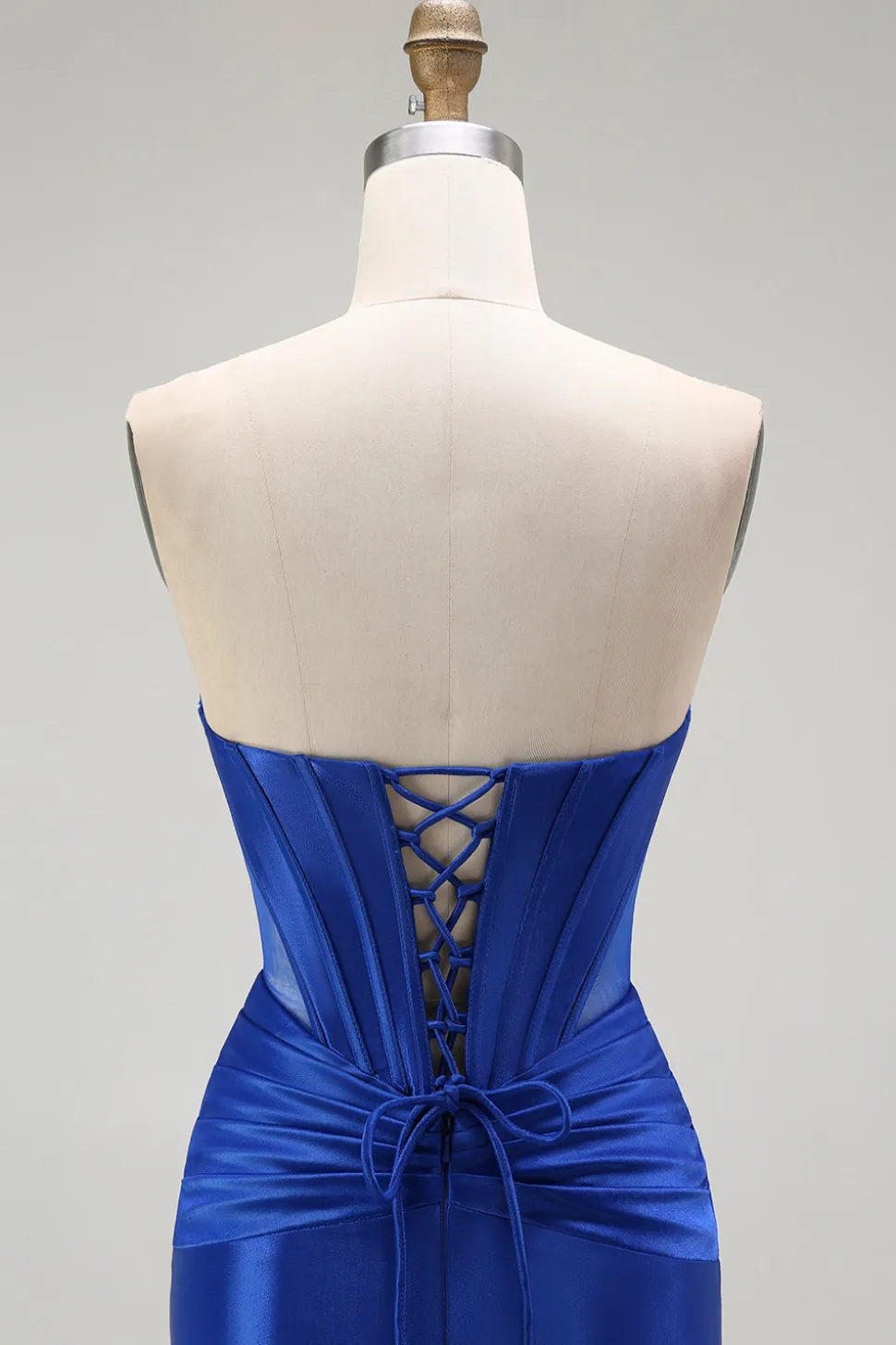 Azul Real Sereia Cetim Espartilho Longos Vestido de Baile com Fenda