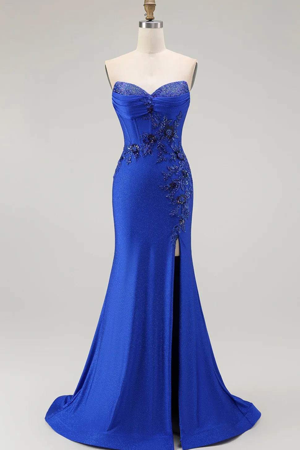 Azul Real Sereia Sem Alças Flores Longo Vestido De Baile Com Fenda