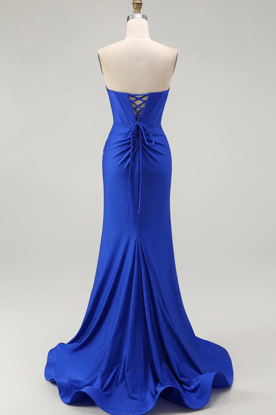 Azul Real Sereia Sem Alças Flores Longo Vestido De Baile Com Fenda