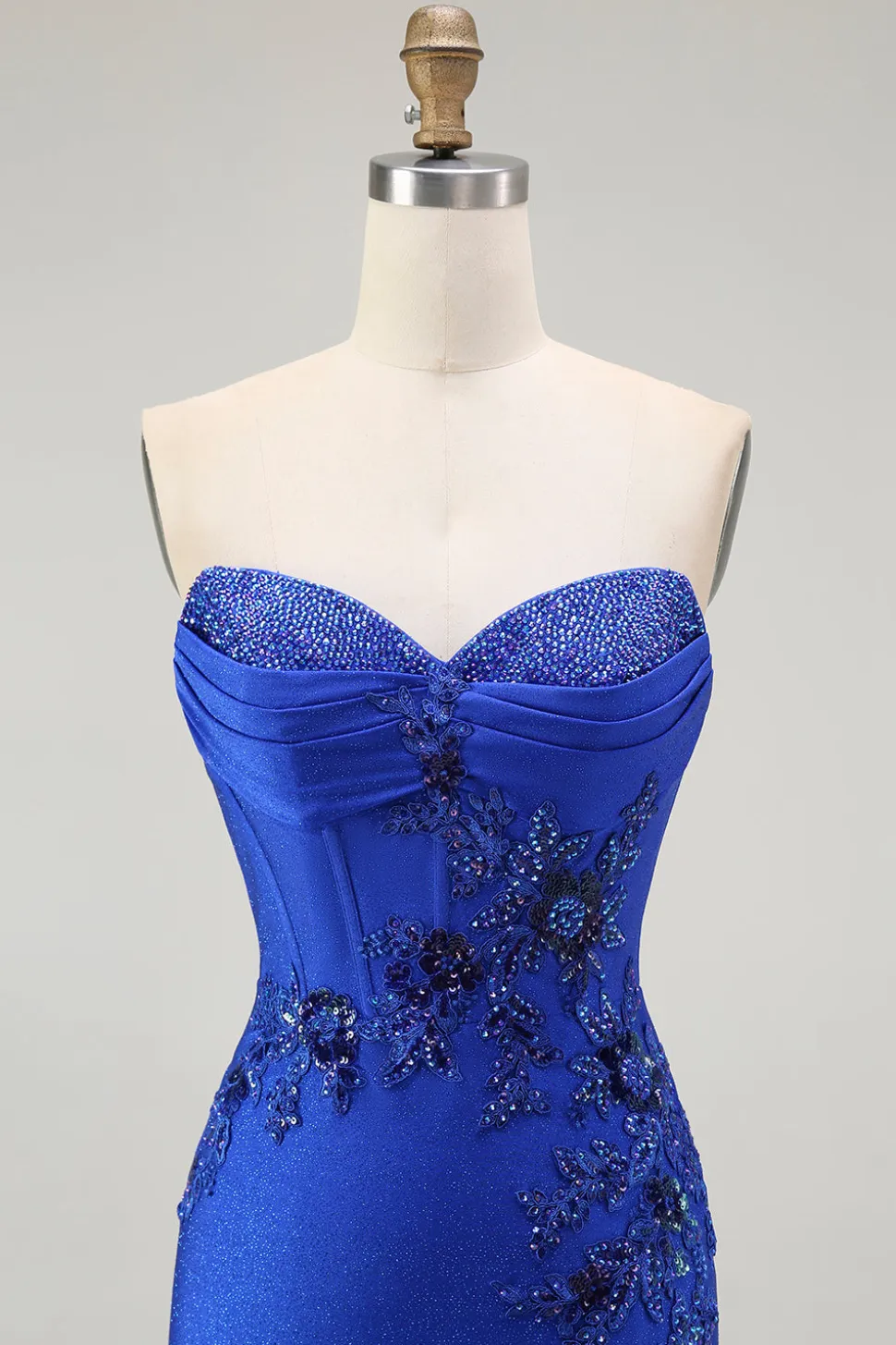 Azul Real Sereia Sem Alças Flores Longo Vestido De Baile Com Fenda