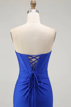 Azul Real Sereia Sem Alças Flores Longo Vestido De Baile Com Fenda