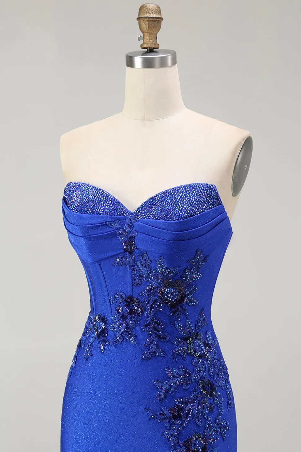 Azul Real Sereia Sem Alças Flores Longo Vestido De Baile Com Fenda