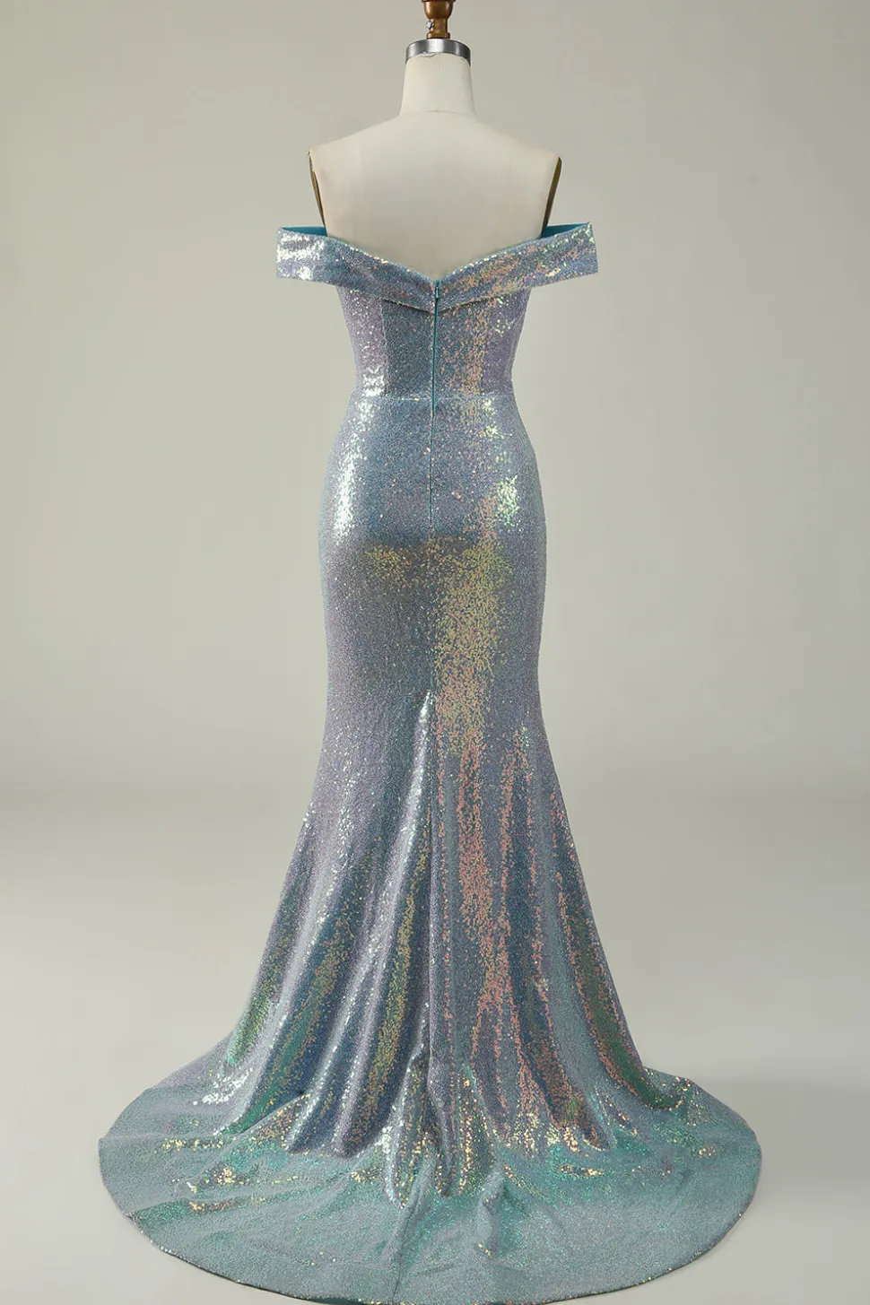 Azul Sereia Brilhante Fora do Ombro Vestido de Baile com Fenda