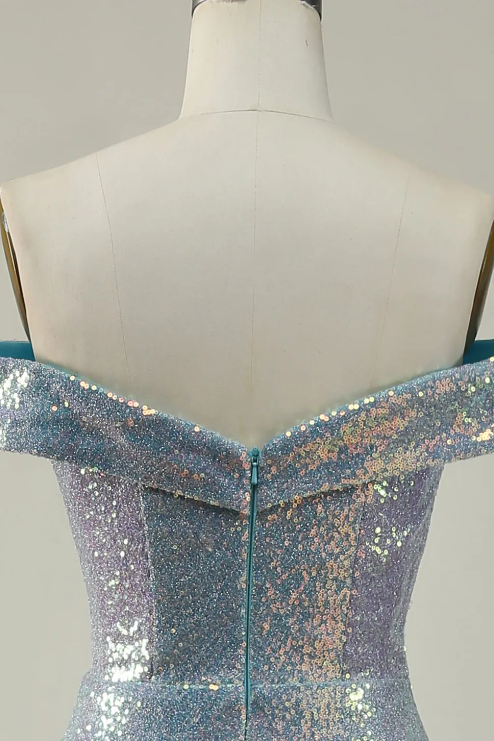 Azul Sereia Brilhante Fora do Ombro Vestido de Baile com Fenda