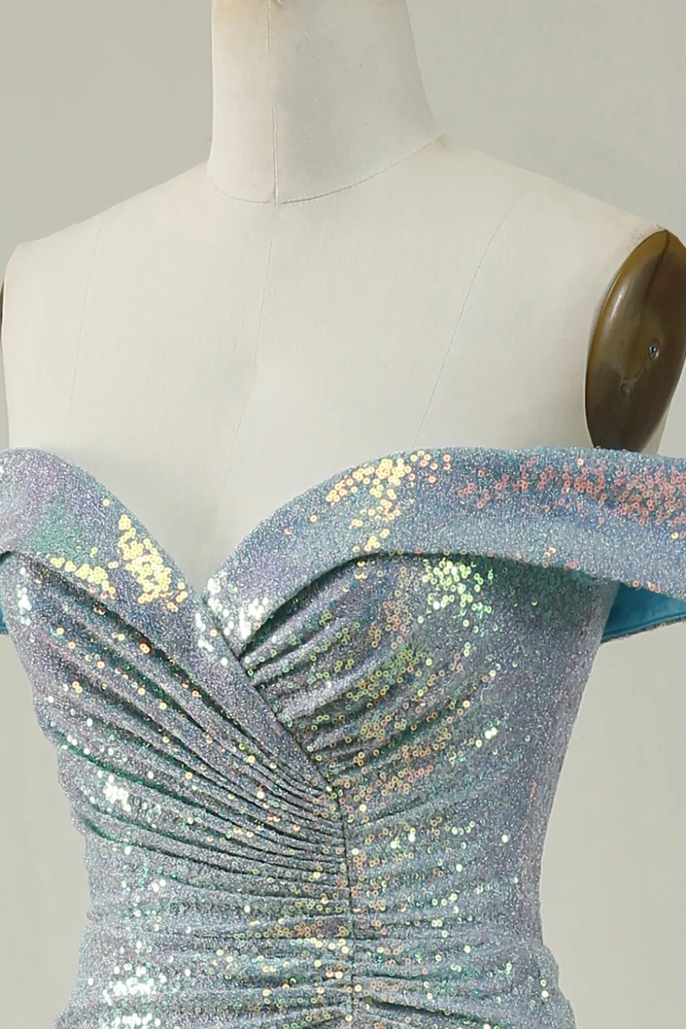 Azul Sereia Brilhante Fora do Ombro Vestido de Baile com Fenda