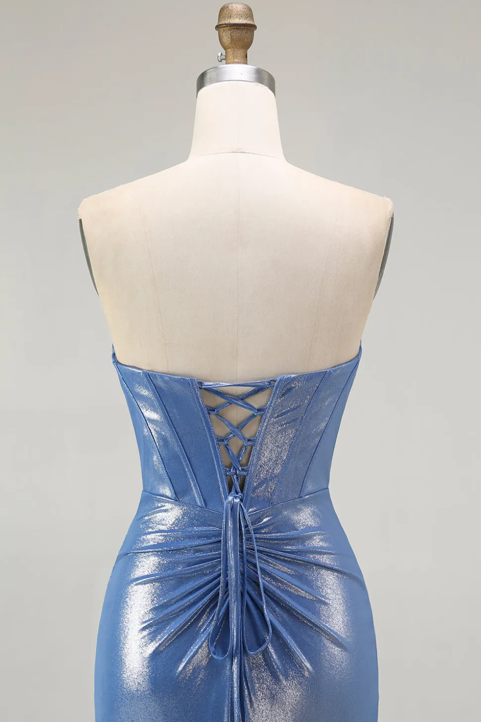 Azul Sereia Espartilho Miçangas Flores Longos Vestido De Baile Com Fenda