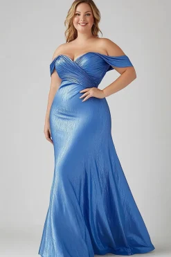 Azul Sereia Fora do Ombro Tamanhos Grandes Longo Vestidos Cerimónia