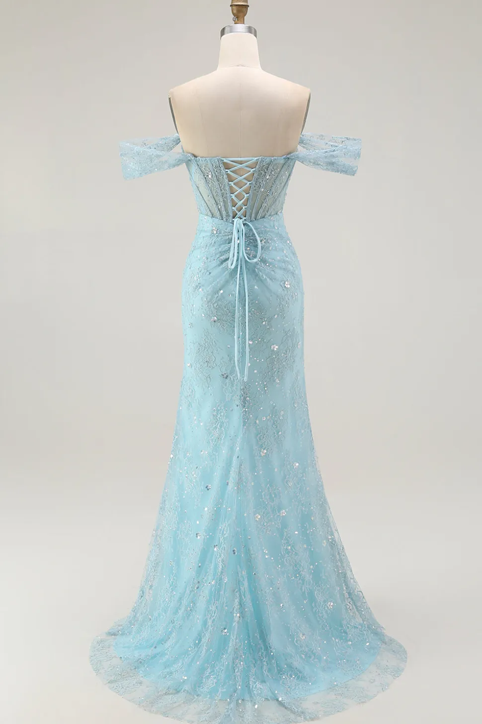 Azul Sereia Fora Do Ombro Longos Vestido Baile De Formatura Com Fenda