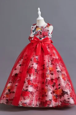 Azul Tule Vestido de Menina Com Babado