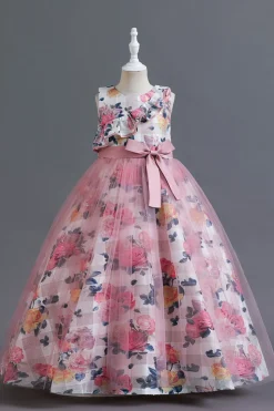 Azul Tule Vestido de Menina Com Babado