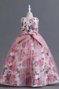 Azul Tule Vestido de Menina Com Babado