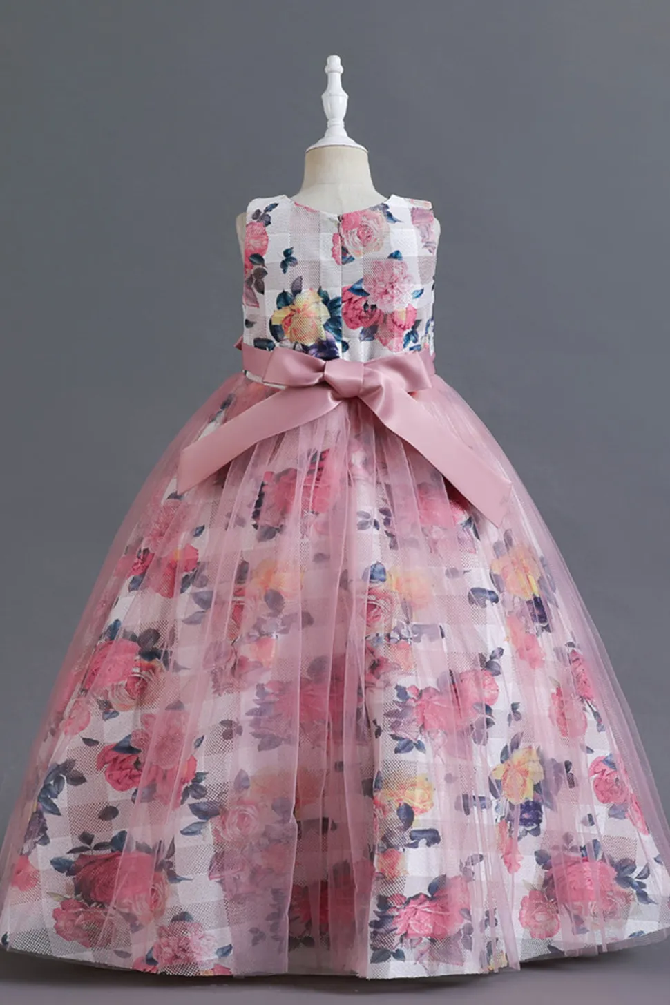 Azul Tule Vestido de Menina Com Babado