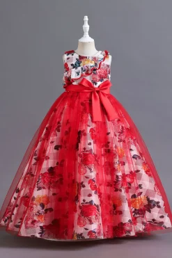 Azul Tule Vestido de Menina Com Babado