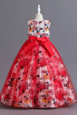 Azul Tule Vestido de Menina Com Babado
