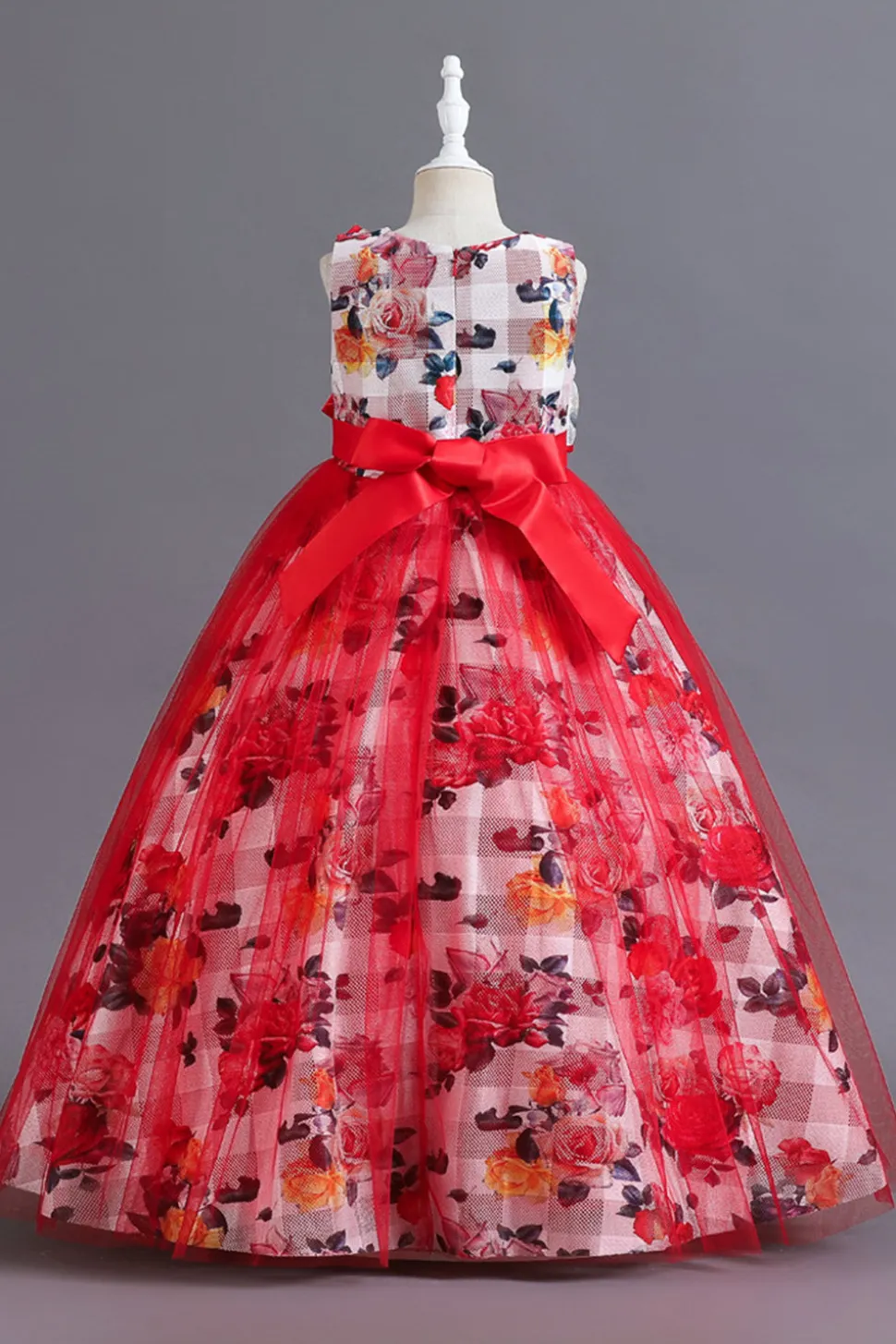 Azul Tule Vestido de Menina Com Babado