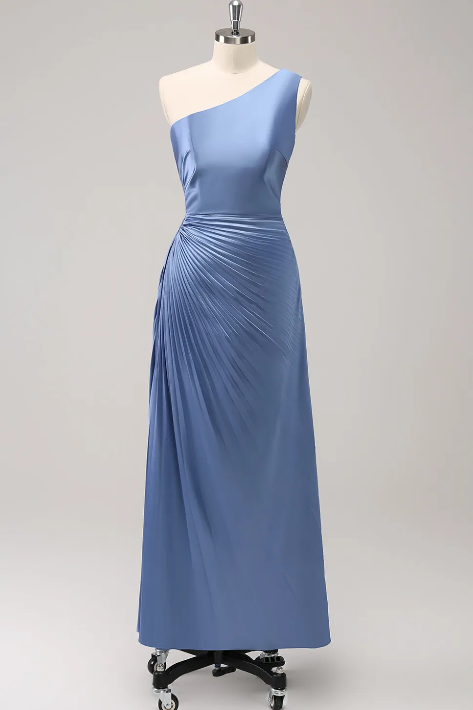 Azul Um Ombro Cetim Keyhole Long Bridsmaid Dress