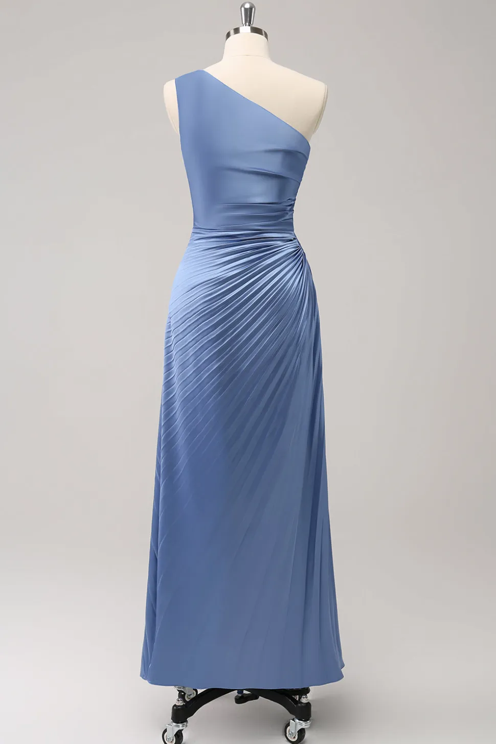 Azul Um Ombro Cetim Keyhole Long Bridsmaid Dress