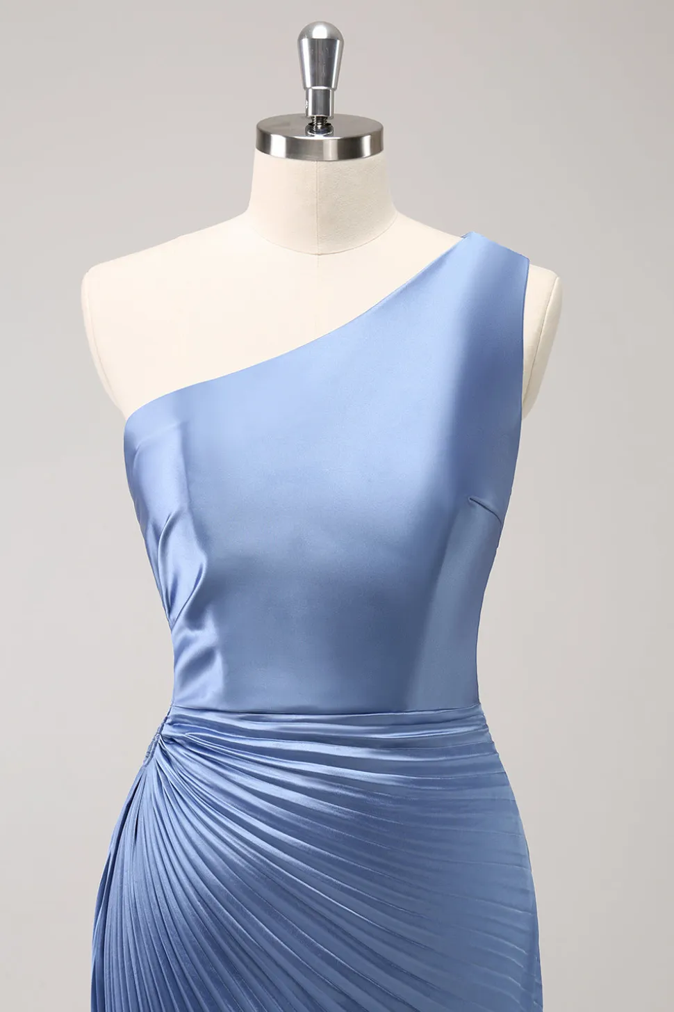 Azul Um Ombro Cetim Keyhole Long Bridsmaid Dress