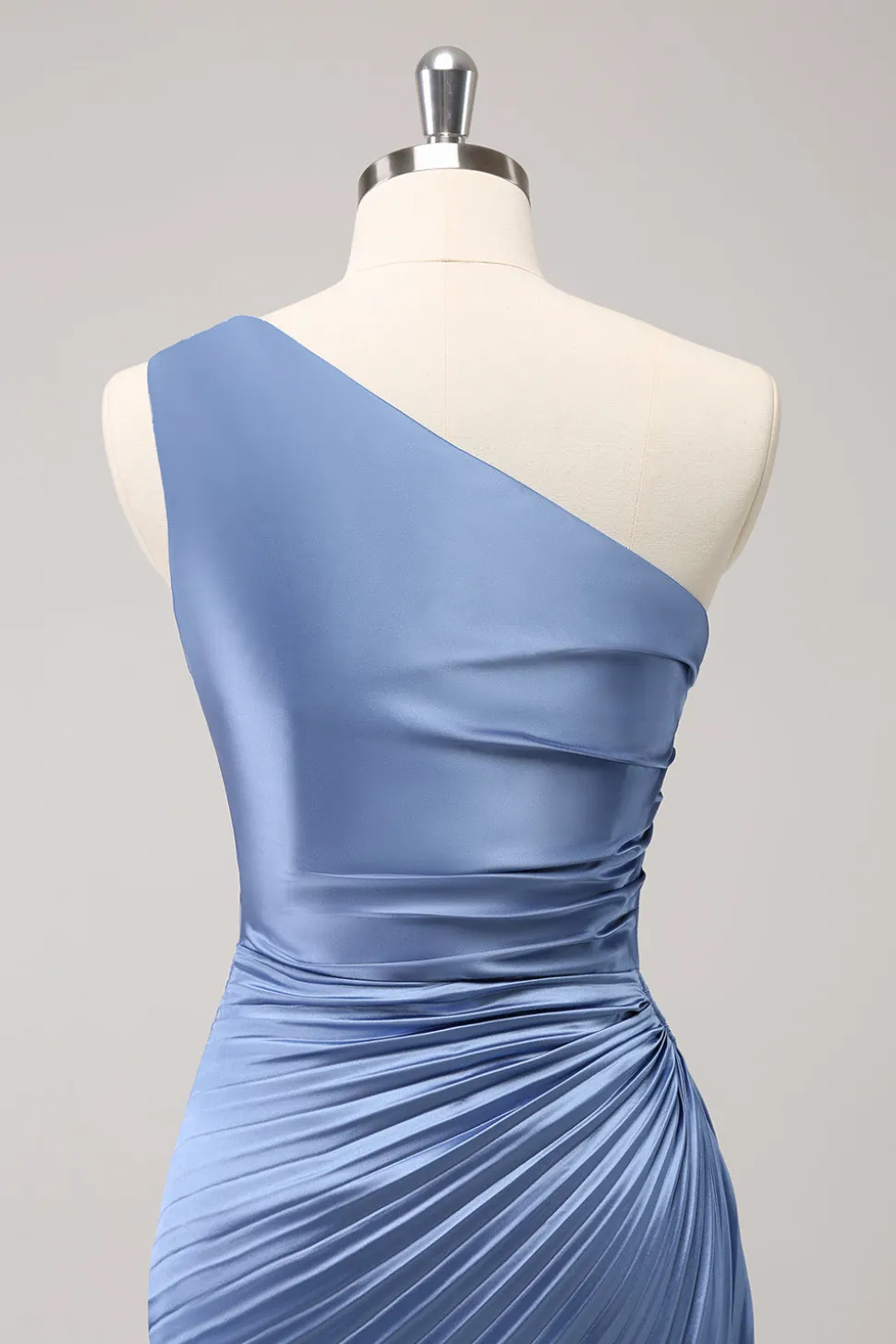 Azul Um Ombro Cetim Keyhole Long Bridsmaid Dress