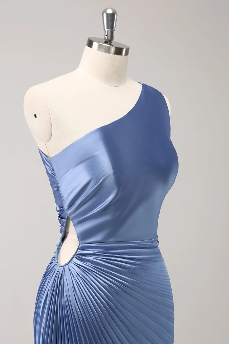 Azul Um Ombro Cetim Keyhole Long Bridsmaid Dress