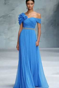 Azul Uma linha fora do ombro Ruched Long Gala Ball Dress
