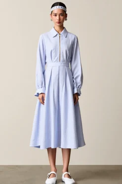 Azul Uma linha listrada midi vestido de casamento convidado