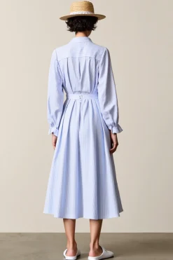 Azul Uma linha listrada midi vestido de casamento convidado