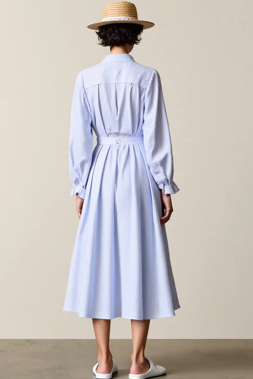 Azul Uma linha listrada midi vestido de casamento convidado