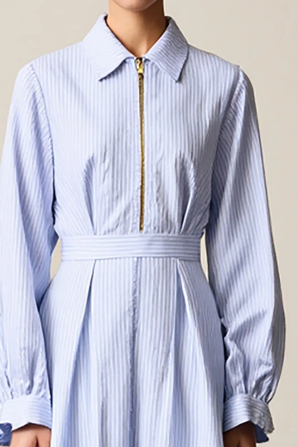 Azul Uma linha listrada midi vestido de casamento convidado