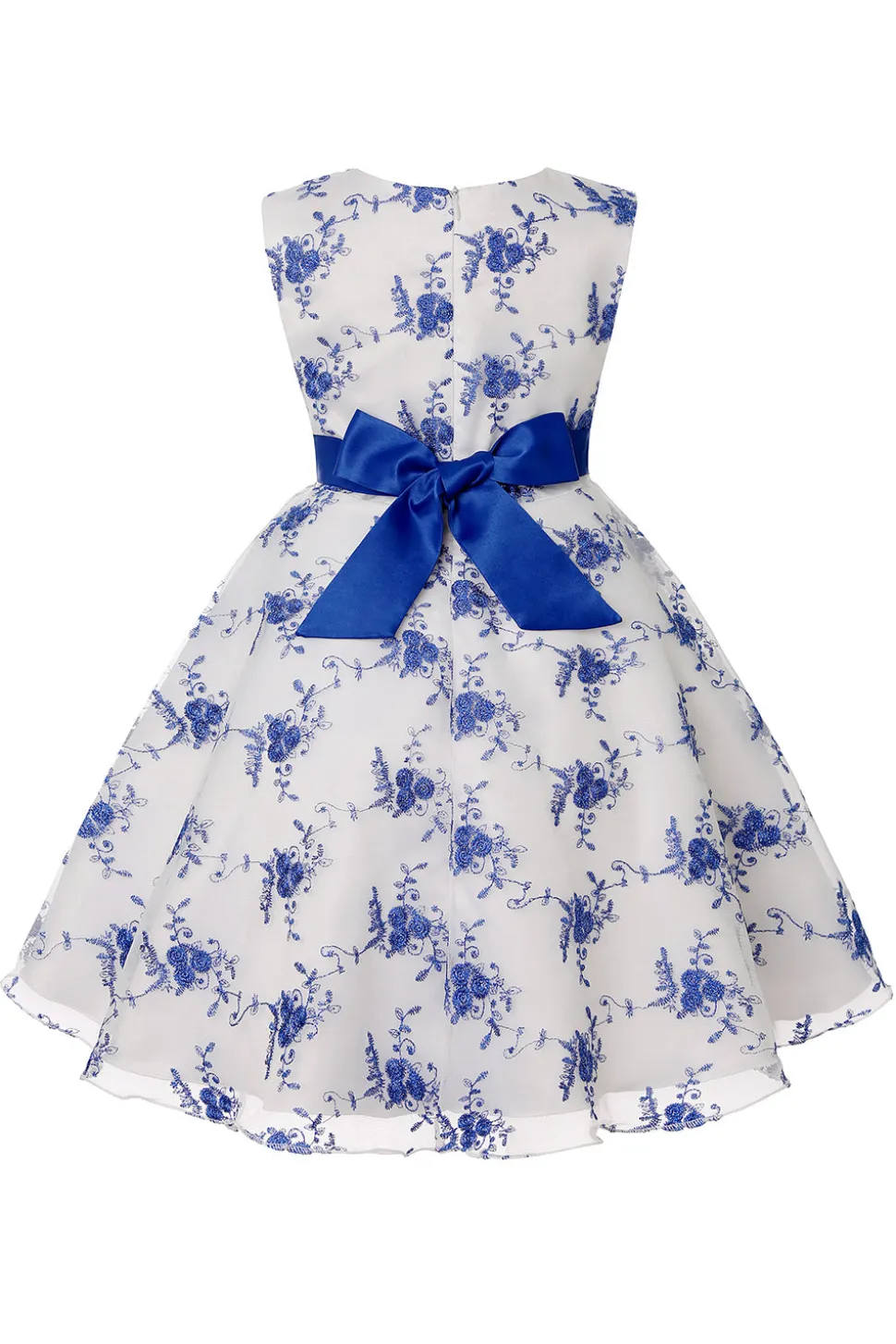 Azul Vestido de Menina Com Laço Renda