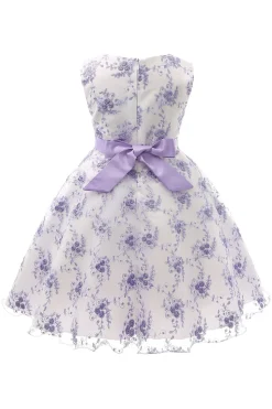 Azul Vestido de Menina Com Laço Renda