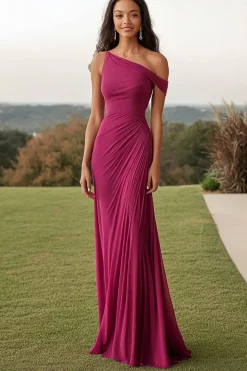 Bainha arroxeada um ombro vermelho Jersey vestido formal longo