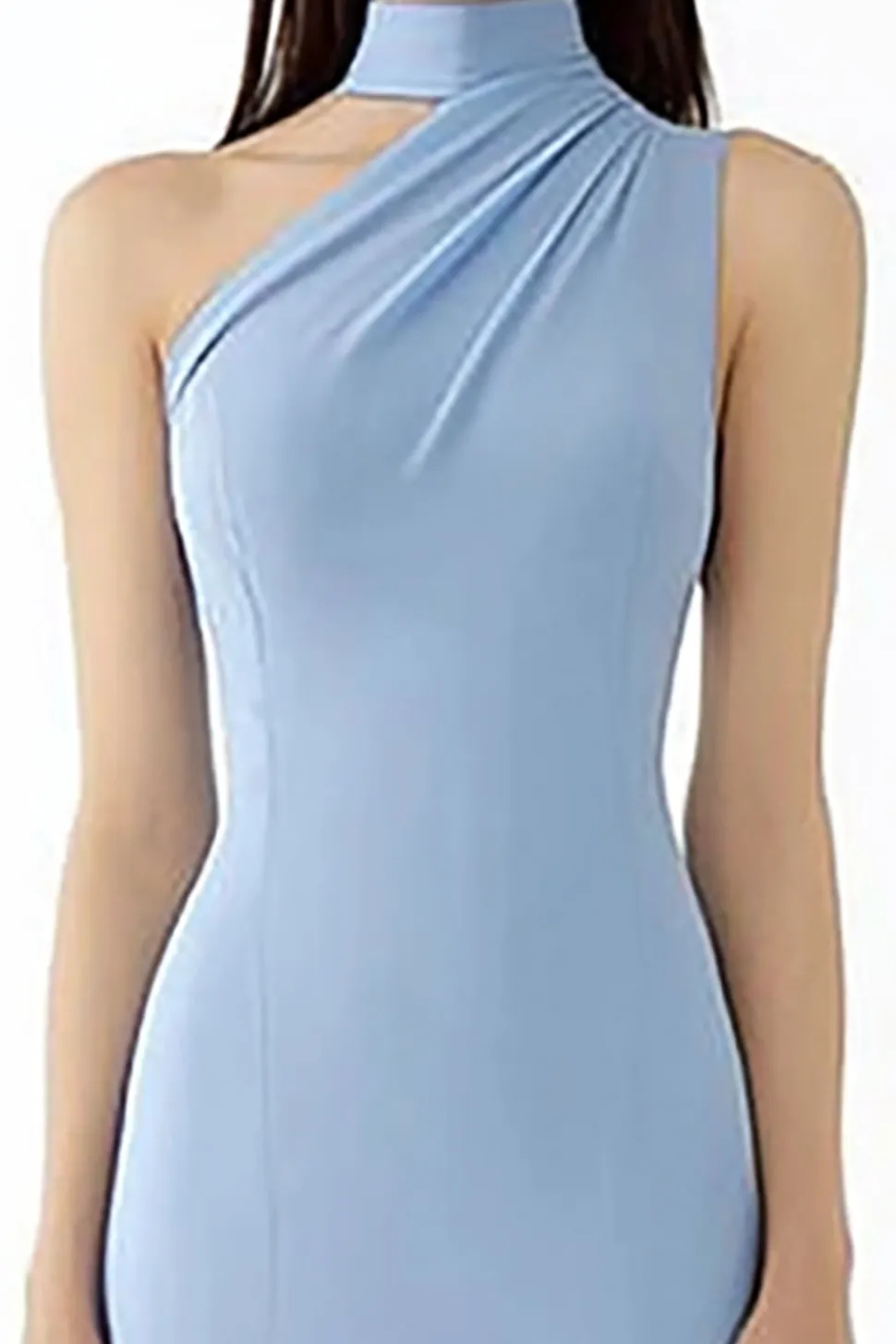 bainha azul claro halter crepe longo vestido de bola de gala