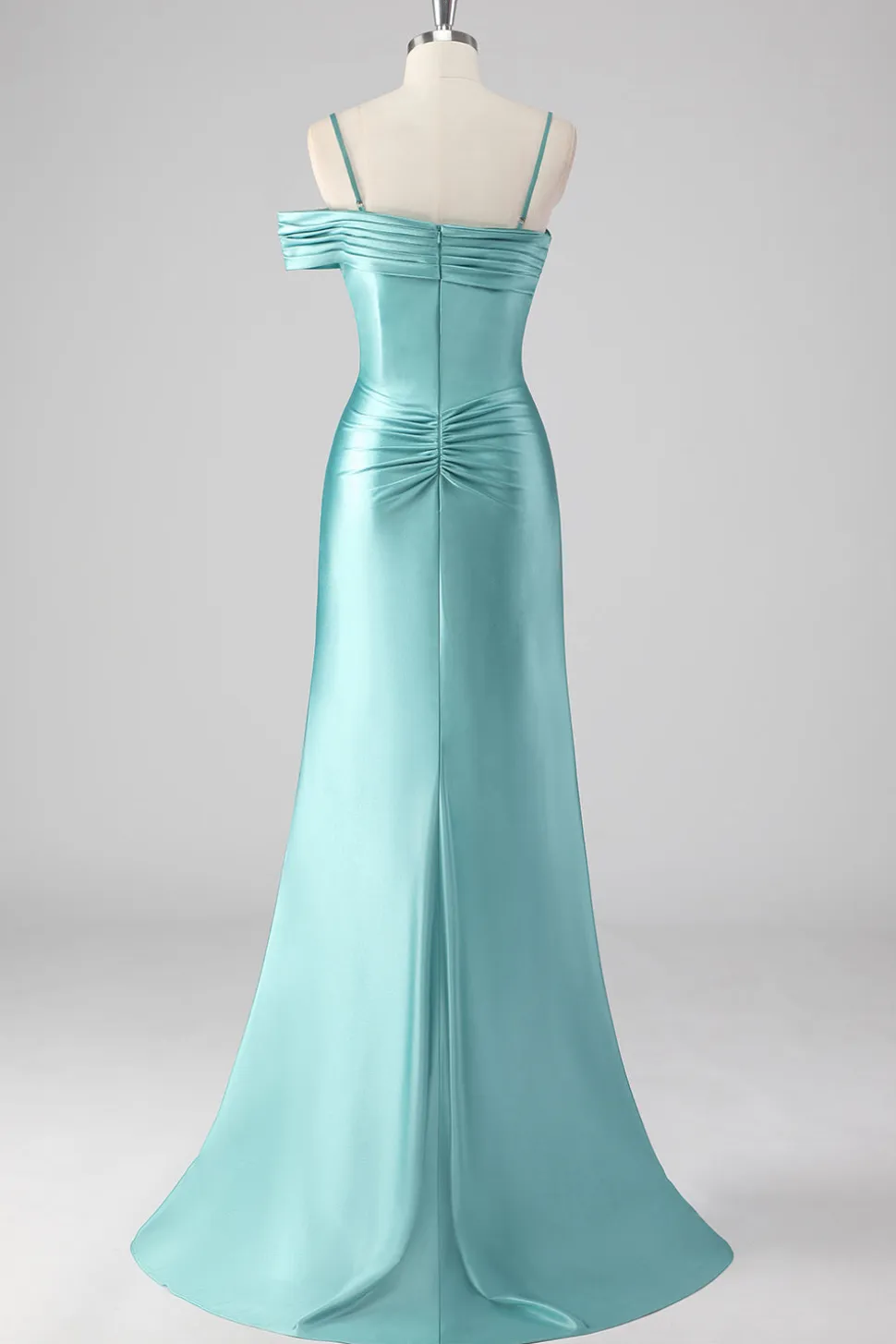 Bainha azul plissado espaguete alças longo vestido de baile