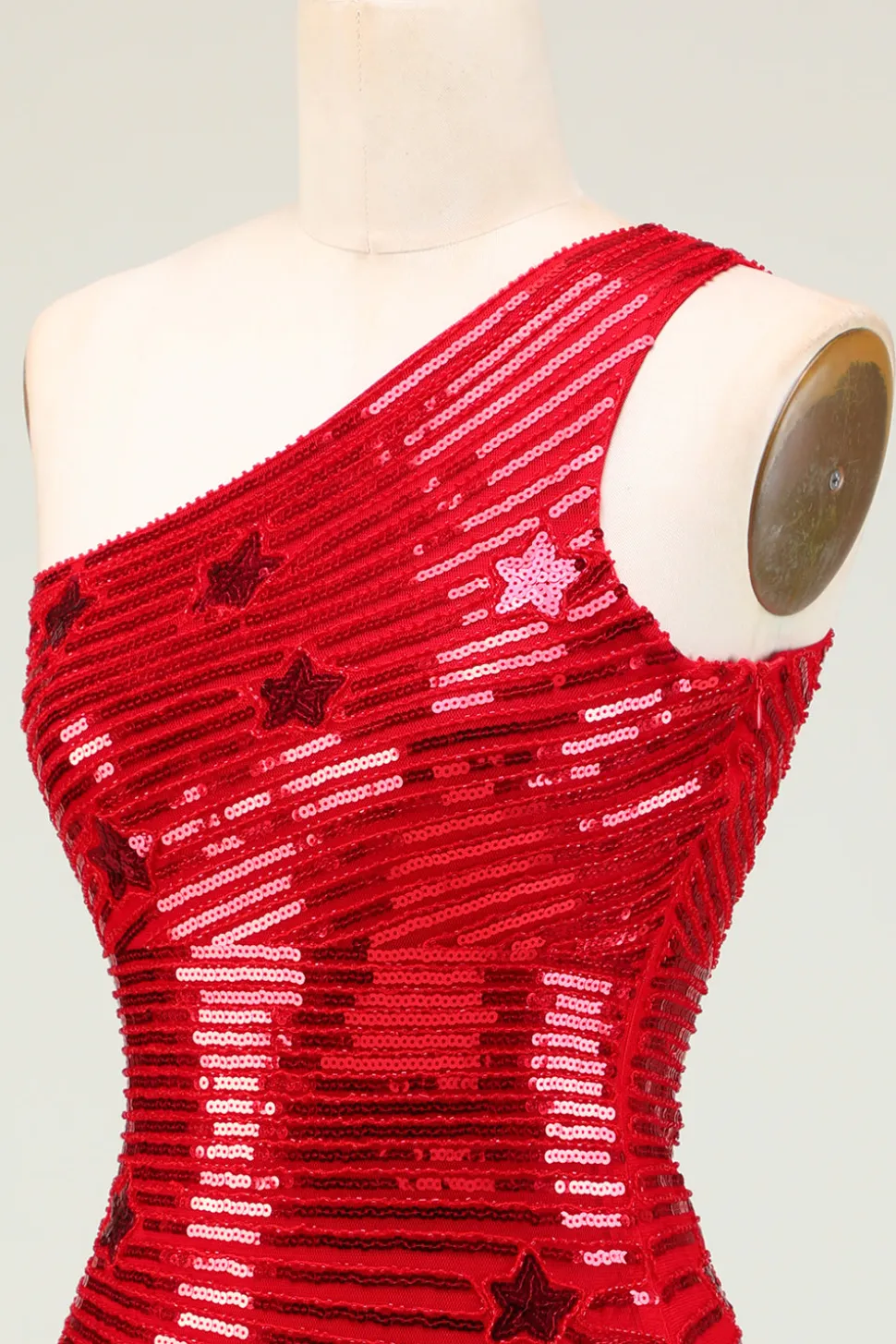 Bainha barata Um ombro vermelho Sequins curto Homecoming Dress com estrela