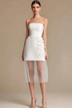 Bainha Branca Sem Alças Appliqued Vestido de Jantar de Ensaio