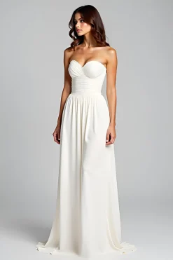 Bainha Branco Sem Alças Longo Vestidos Cerimónia